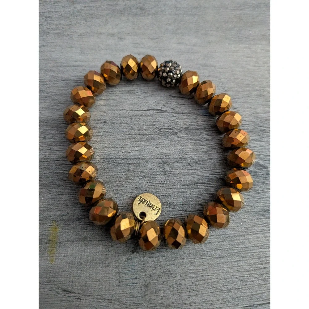 Erimish Metallic Bronze Faceted Bead Stretch Bracelet with Pave Sparkle Bead